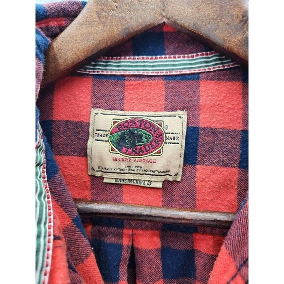 Boston Traders Red & Black Plaid Flannel Shirt Long Sleeve 100% Cotton Size S - Picture 3 of 6